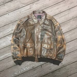 Avirex Leather Jacket Size 42 Vintage Bomber Flight Jacket Brown USA Made